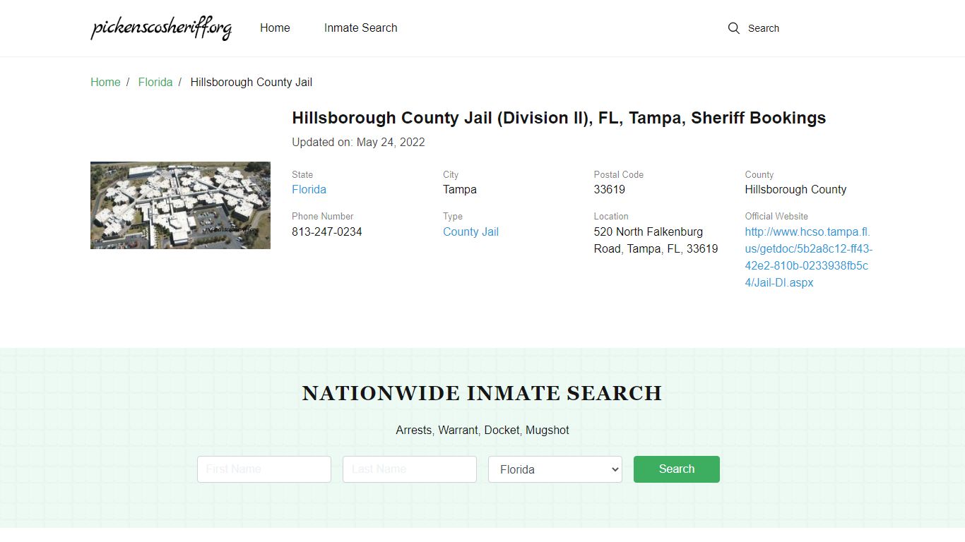 Hillsborough County Jail (Division II), FL, Tampa, Sheriff Bookings